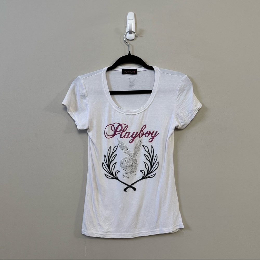 Playboy Bunny Y2K white rhinestone bunny short sleeve t-shirt